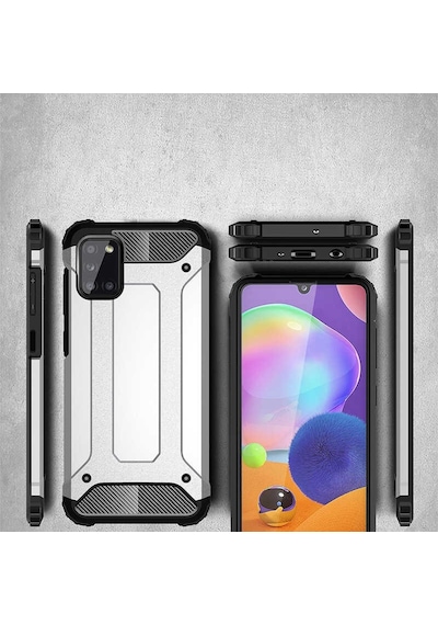 Noktaks - Samsung Galaxy Uyumlu A31 - Kılıf Çift Katman Zırh Tank Crash Military Kapak - Gold