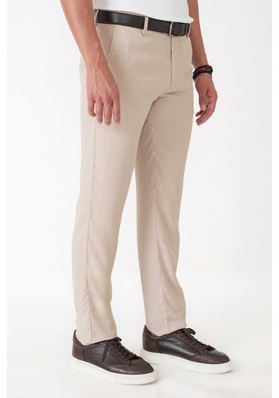 Comfort Fit Yan Cepli Pamuklu Bej Pantolon P 1225