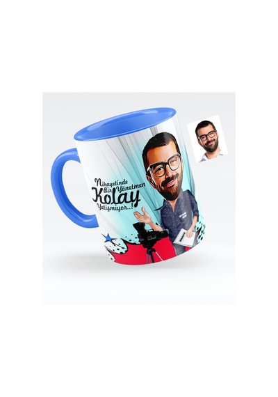Kişiye Özel Bay Yönetmen Karikatürlü Mavi Kupa Bardak - 1