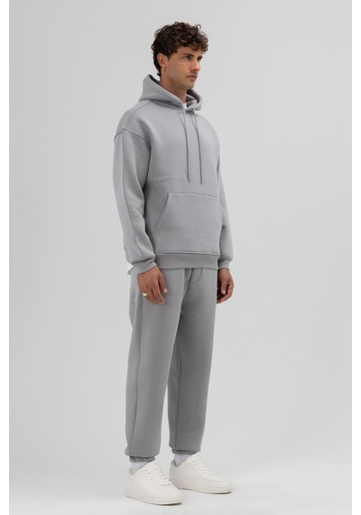 Vamos Basic Oversize Kapüşonlu Sweatshirt Gri