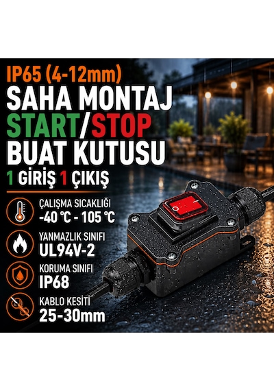 Ip65 4-12mm Saha Montaj  Start/stop Buat Kutusu 1 Giriş 1 Çıkış