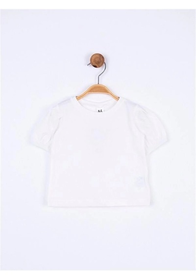Nk Kids Kız Bebek Pamuklu Kısa Kol Kol Büzgülü Basic Tshirt-11691 Krem