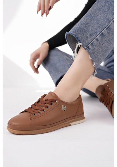 Nesilshoes Modessa 160 Taba Bağcıklı Hakiki Soft Deri Kadın Ayakkabı