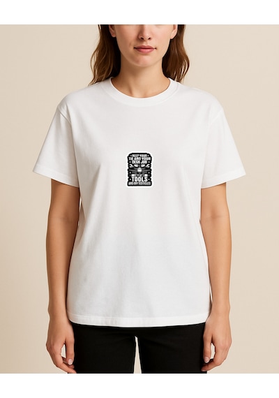 Teknisyen Evrimi Baskılı Tasarımlı T-shirt Beyaz