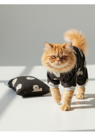 Doggy Doo Kedi Uyku Seti Penye Kedi Tulum Ve Mini Yastık Takımı Pamuklu Tüy Dökülmesini Si̇yah XL