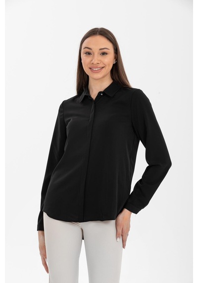 Pera Moda Basic Önü Kısa Arkası Uzun Küçük Ve Büyük Bedenli Jessica Gömlek Siyah