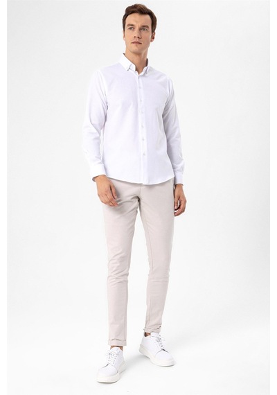 Süvari Beyaz Slim Fit Düz Düğmeli Yaka Gömlek Beyaz