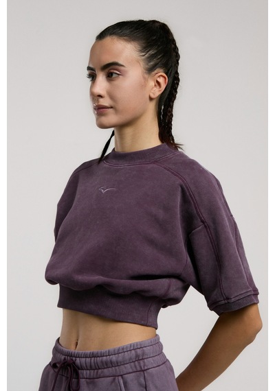 Everlast Bronx 1910 Oversize Mor Crop Kadın Kısa Kollu Sweatshirt Koyu Mor
