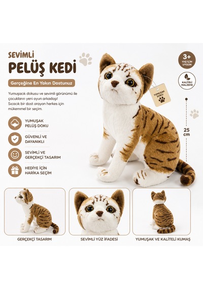 Miyavlayan Peluş Kedi Oyuncak Sesli, Yumuşak Ve Gerçekçi Tasarım 3+ Yaş Açık Yeşil