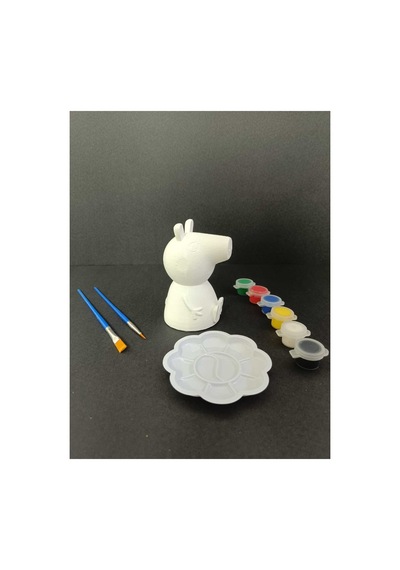 3d Domuz Peppa Pig Figür Boyama Seti - Kendin Boya Hobi Ve Etkinlik Seti - Akrilik Boya + 2 Fırça