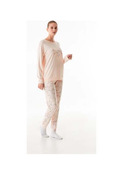 Fullamoda Tavşan Nakışlı Bisiklet Yaka 2 Li Pijama Takımı 24mıcg631216873-somon SOMON