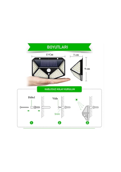 Güneş Enerjili Solar Bahçe Lambası Hareket Sensörlü 100 Led