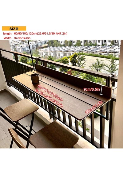 Yüksekliği Ayarlanabilir Balkon Sehpası, Veranda Asma Katlanır Masa, Dış Mekan Çok Fonksiyonlu Masa 60 X 37 Cm / 23,6 X 14,6 İnç Diğer