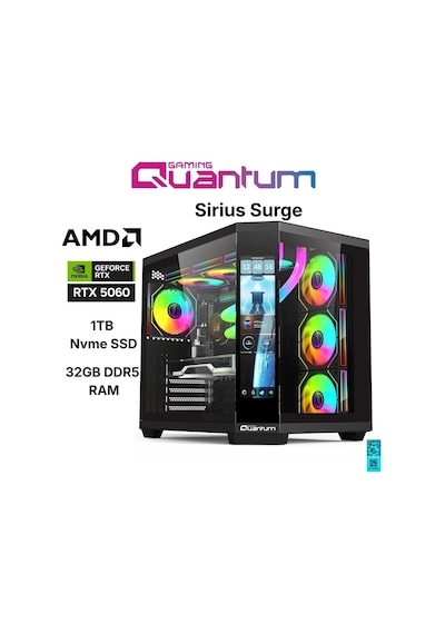 Quantum Gaming SIRIUS SURGE R5-7500F 32 GB 1 TB NVMe SSD 8 GB RTX5060 Free Dos Masaüstü Oyuncu Bilgisayarı