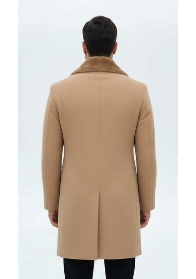 Plus Scorpion Erkek Uzun Kaşe Kaban Çıkartılabilir Kürk Yaka, Astarlı Ve Cepli Slim Fit Mont Bej, Gri, Siyah, Taba Bej