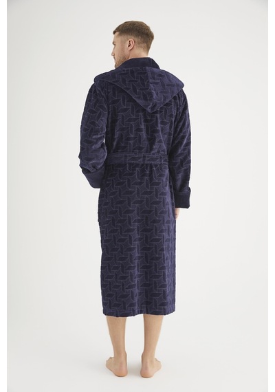 Jakarlı %100 Cotton Erkek Bornozu Lacivert