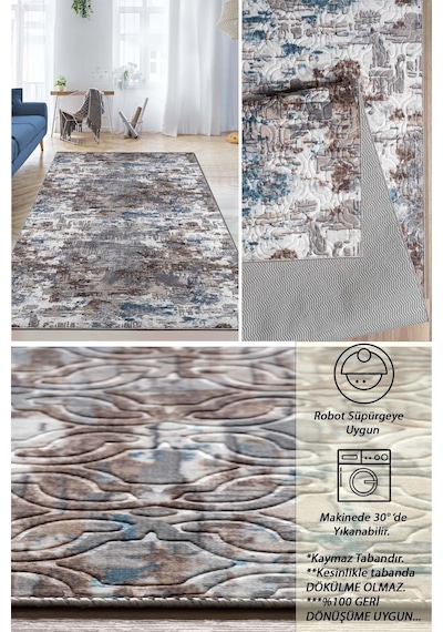 Raschel Carpet Mavi-kahve Emboss Çökme Kalın Yumuşak Kaymaz Özel Taban Halı Yolluk