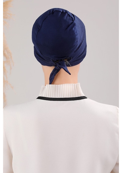 Melodi Scarf Bağlamalı Dikişsiz Çapraz Bone Lacivert Lacivert