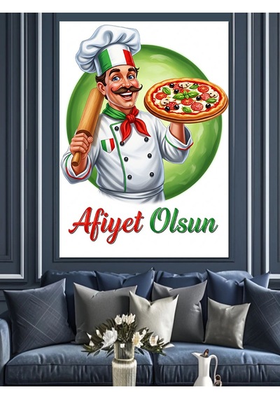 Ahşap Tablo Pizza Yapan Usta Aşçı Afiyet