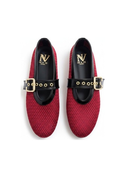 Ne&ve Shoes Bordo File Dokuma Tek Bantlı Yuvarlak Burun Kadın Şık Ve Rahat Babet