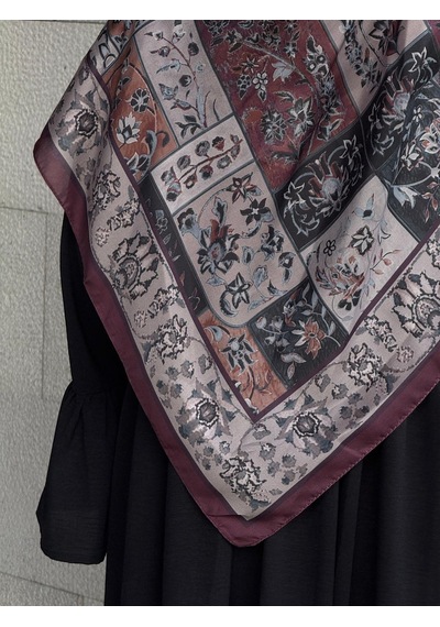 Qalortex Scarf Pamuklu Soft Osmanlı Desen Eşarp-mürdüm