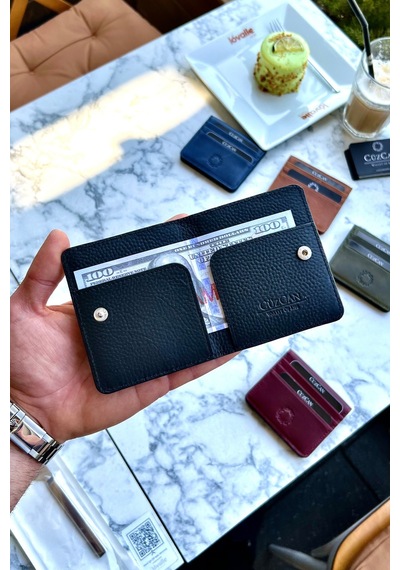 Rixe Siyah Unisex Hakiki Deri Kartlık Cüzdan Ultra Ince Kişiye Özel Isim Baskılı Siyah