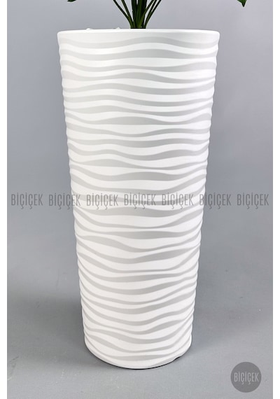 Biçiçek Yapay Monstera Deve Tabani Bi̇tki̇si̇ 130 Cm Beyaz Kumsal Saksıda