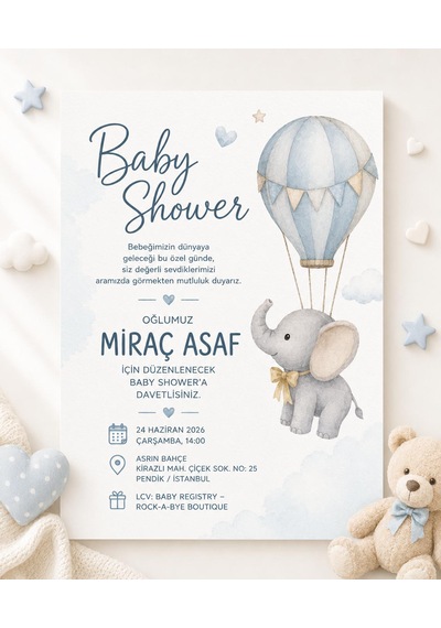 1000 Adet Ekonomik Baby Shower Davetiyesi Ve Zarf 013