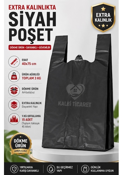 Ekstra Kalın Siyah Poşet 40x75 Cm Dayanıklı Dökme Poşet 3 Kg