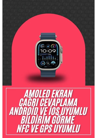 49mm Akıllı Saat Amoled Ekranlı Kadın Erkek Kol Saati Plastik Kordon Yeni Nesil Siyah
