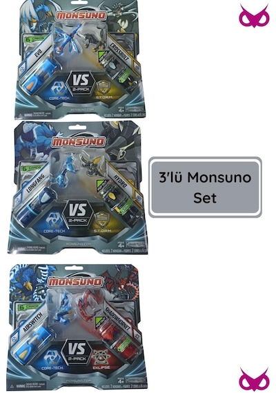 Monsuno Lisanslı Vs 2 Li Fusion Figür 3'lü Set Longfang & Hydro / Evo & Crossbolt / Airswitch & Shadowhornet Tek Beden
