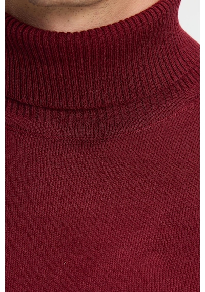 Tudors Erkek Slim Fit Dar Kesim Yumuşak Dokulu Tüylenmeyen Bordo Tam Balıkçı Yaka Triko Kazak-34928 Bordo