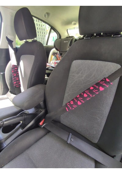 Premium Dijital Baskılı Love Desenli Emniyet Kemeri Kılıfı, Yumuşak Voleur Kumaş, 2 Adet, Siyah-kırmızı Kalp Desenli