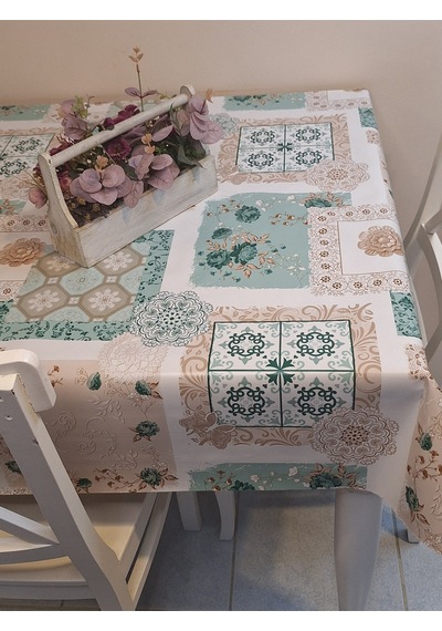 Elyaflı Pvc Muşamba - Desenli Silinebilir Masa Örtüsü Mavi 140 X 240