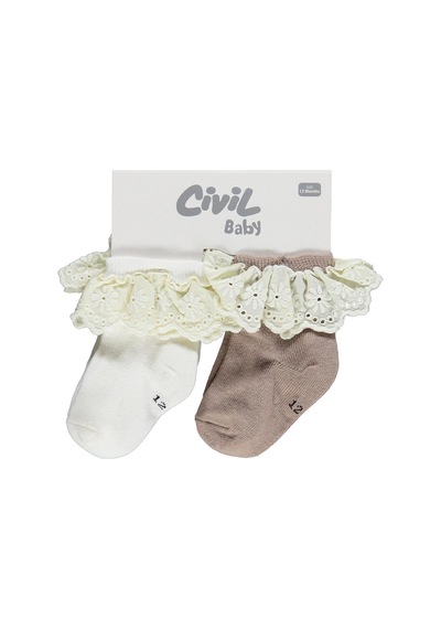 Civil Baby Çift Dantel Aksesuarlı 2'li 6-18 Ay Bebek Kız Çorap Set - Standart