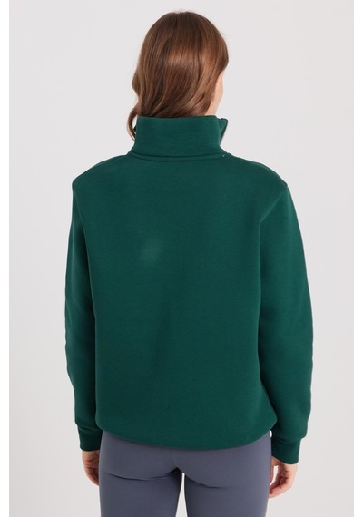 Tudors Kadın Relax Fit Rahat Kesim Pamuklu İçi Polarlı Yarım Fermuarlı Haki Dik Yaka Sweatshirt-37892 Haki
