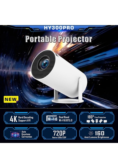 Rose Projektör, Wifi 6 Ve Bt 5.0 Özellikli Taşınabilir Projektör, 40"-130" Ekran