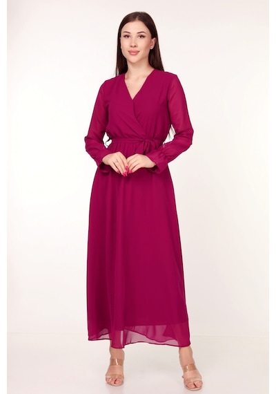 Neşeli Butik Kadın Kruvaze Yaka Bağlama Detaylı Yeni Sezon Uzun Şifon Elbise Kts003 Mürdüm Neşeli Butik Kadın Kruvaze Yaka Bağlama Detaylı Yeni Sezon Uzun Şifon Elbise Kts003 Mürdüm