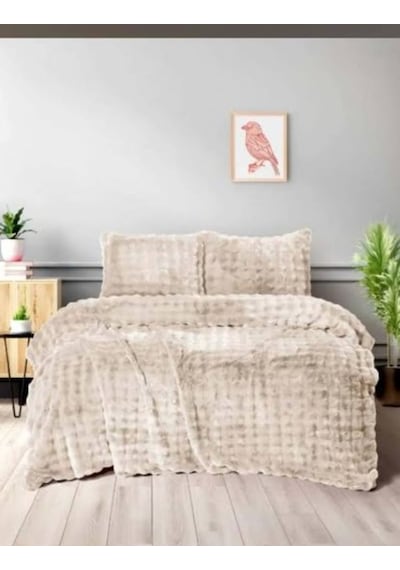 Merinos Diamond Kürk Bubble Desen Comforter Set, Çift Kişilik Yorgan Seti 220x240 Bej