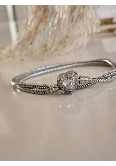Eva Takı Store Prenses Taşlı Kalp Aşk Love Kolye Silver
