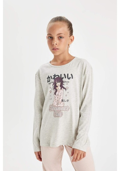 DeFacto Kız Çocuk Pijama Takım Baskılı Uzun Kollu Üst Beli Lastikli Uzun Alt D6652A824AUGR379 Gri DeFacto Kız Çocuk Pijama Takım Baskılı Uzun Kollu Üst Beli Lastikli Uzun Alt D6652A824AUGR379 Gri