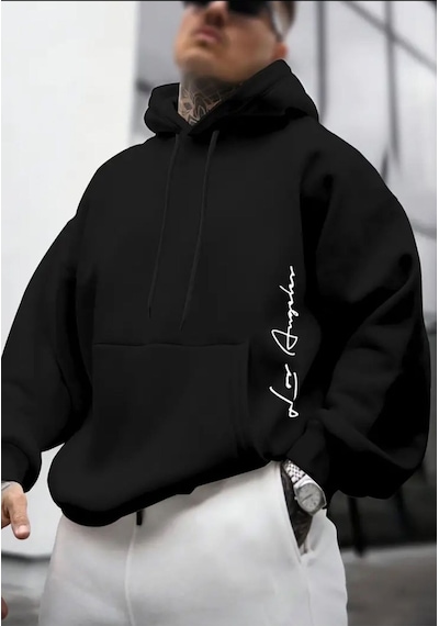 Blackjack Giyim Jus Baskılı Oversize Erkek Cepli Sweatshirt Siyah