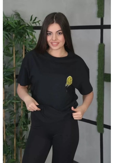 Baskılı Unisex Minimalist Çizim Siyah Pamuklu Oversize Tişört