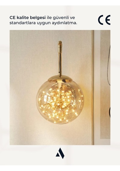 Glow Cam Peri Led Aplik Gold & Gümüş Gövde, Dekoratif Duvar Aydınlatma Gold