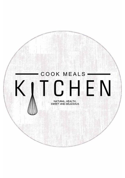 Beyaz Kaymaz Kitchen Yazılı Yuvarlak Mutfak Halısı Ar802n11