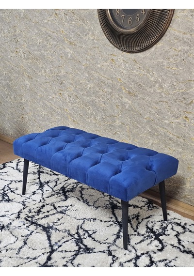 Zafir Siyah Boyalı Sivriltme Ayaklı 90 Cm Puf Bench - Puf - Bench - Kasalı Oturak - Oturak - Yatak Ucu Puf Mavi