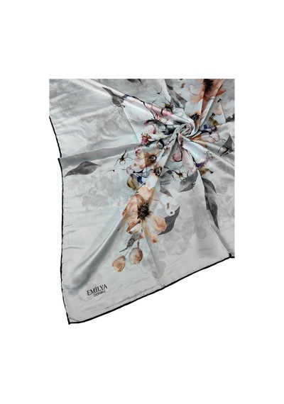 Mim Eşarp Emilya Rayon Çiçek Desenli Eşarp 90x90 Cm Açık Gri - Tarçın