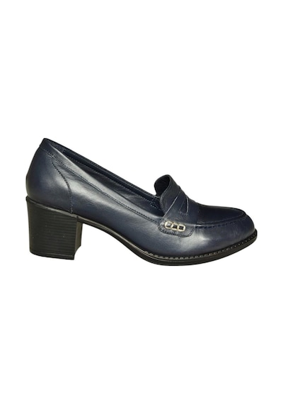 Fox Shoes V468707503 Lacivert Hakiki Deri Kalın Topuklu Kadın Ayakkabı Lacivert