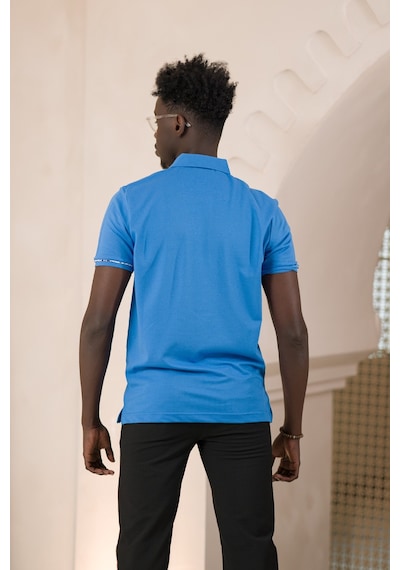 Paul Martin Regular Fit Yaka Garnili Pamuklu Polo Yaka T-shirt Sax