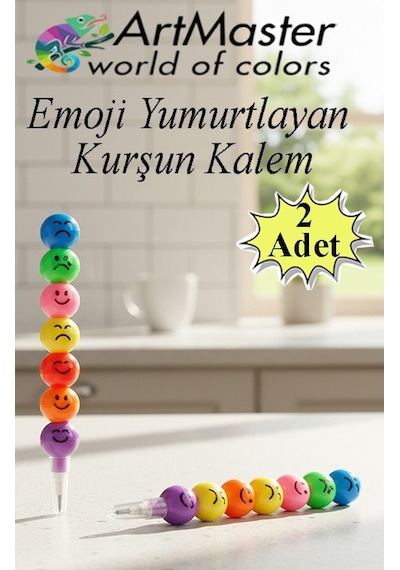 Emoji Kurşun Kalem Yumurtlayan 2 Adet Eğlenceli Gülen Yüzlü Kurşun Kalem Hediyelik Kurşun Kalem Çok Renkli